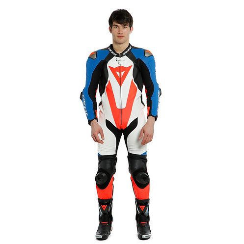 Dainese Laguna Seca 5 Perf. Leather Suit WHITE/LIGHT-BLUE/BLACK/FLUO-RED